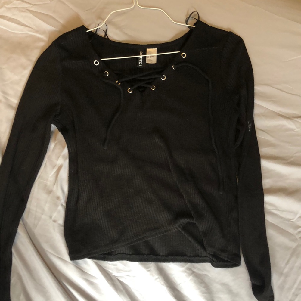 Black Long Sleeve Lace-Up Shirt